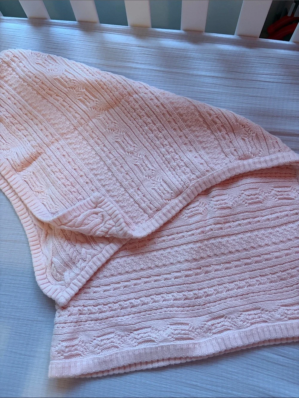 Ralph Lauren Light Pink Cable Knit baby blanket